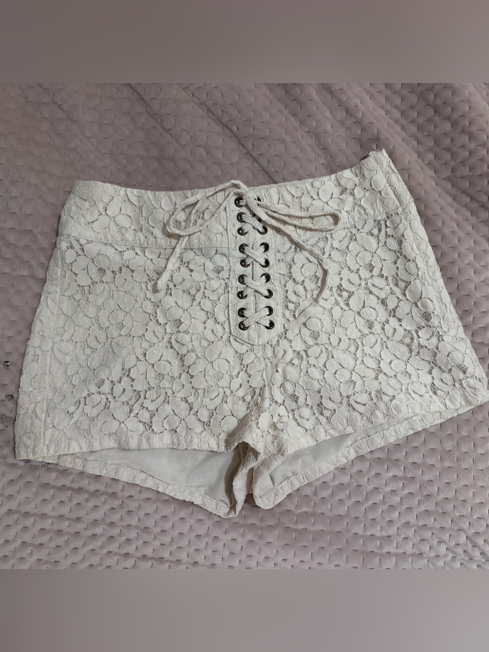 Lace-Up Crochet Lace Shorts - Cream